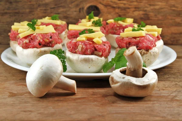 Preparation - stuffed mushrooms — Stock Photo, Image