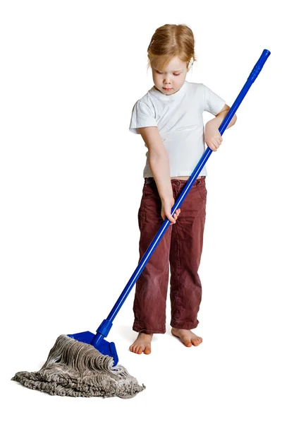 Girl with a mop — Stock Photo, Image