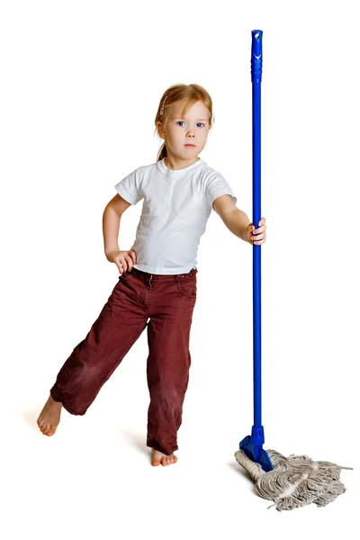 Girl with a mop — Stock Photo, Image
