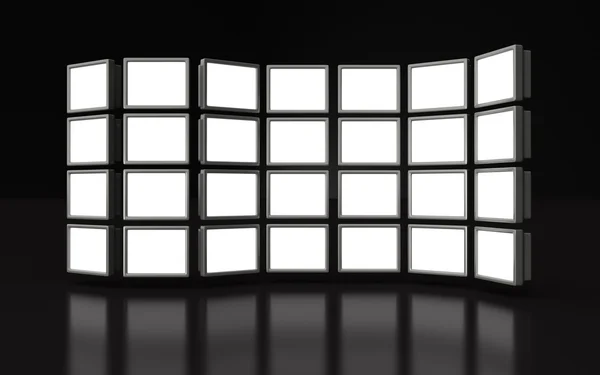 Imagen de la exhibición del proyector del marco de la foto en la ilustración 3d del espacio blanco — Foto de Stock
