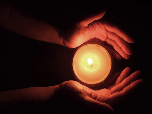 Hand with candle lights painting — Stock Photo, Image