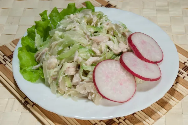 Salad from chicken, a green radish — Stock Photo, Image