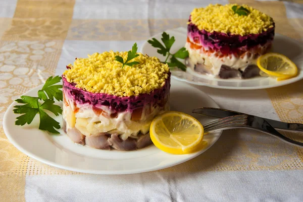 Herring under a fur coat — Stock Photo, Image