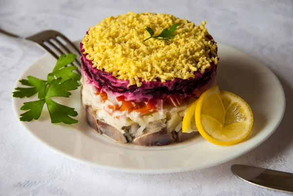 Herring under a fur coat — Stock Photo, Image