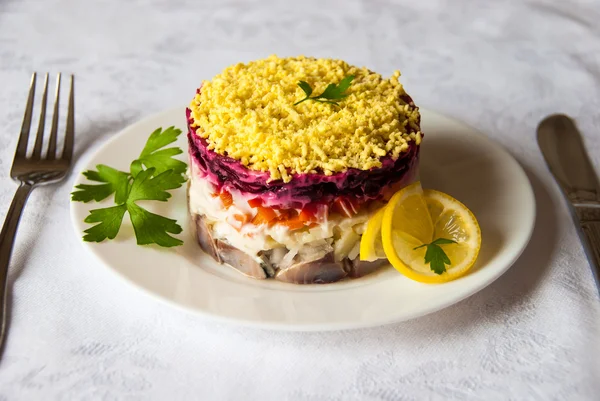 Herring under a fur coat — Stock Photo, Image