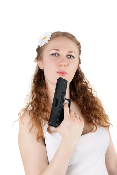 Girl with the pistol — Stock Photo, Image