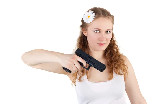 Girl and pistol — Stock Photo, Image