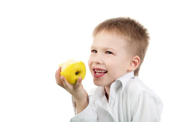 Niño y manzana —  Fotos de Stock