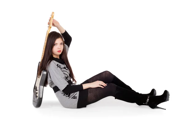 Girl and guitar — Stock Photo, Image