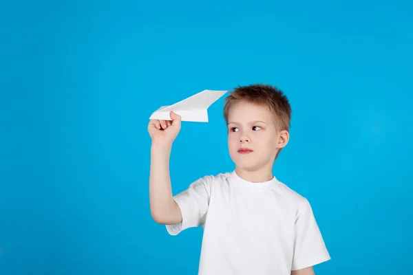 Boy and plane — Stock Photo, Image