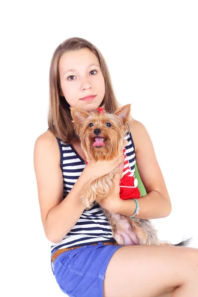 Підлітка і собака — стокове фото