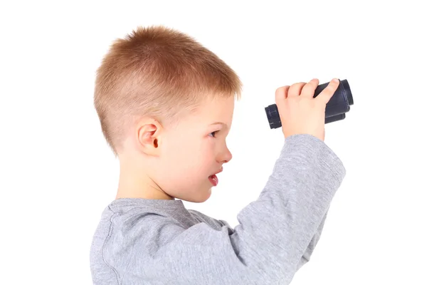 Jongen met de verrekijker — Stockfoto