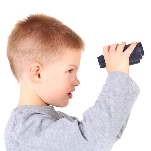 Chico con el binocular — Foto de Stock