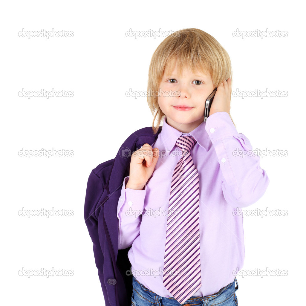 kid speaking on telephone