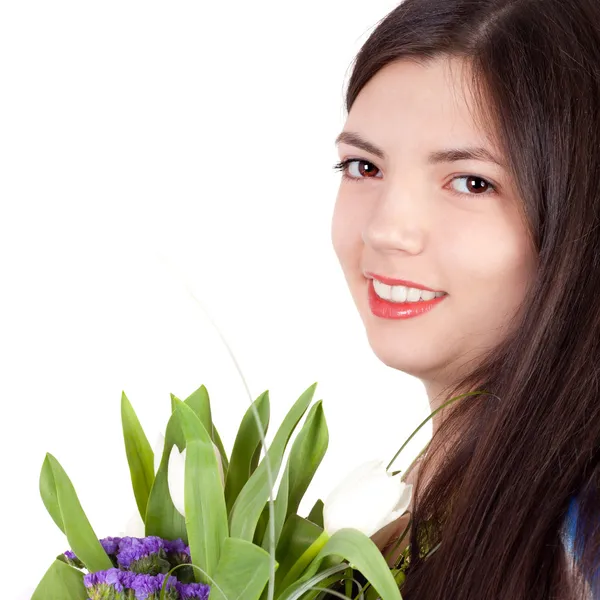 Menina e flores — Fotografia de Stock