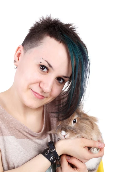 Girl with the rabbit — Stock Photo, Image