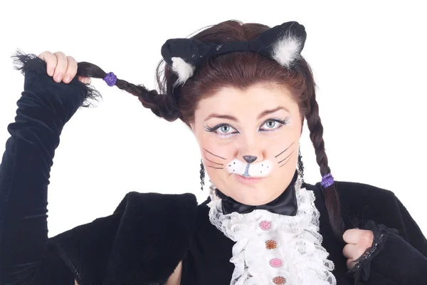 Skådespelerskan i kostym om katt — Stockfoto
