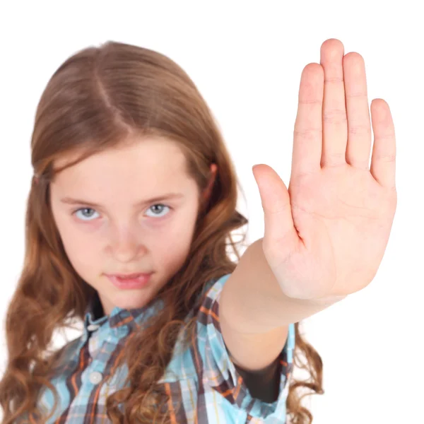 Chica requiriendo parada con su mano — Foto de Stock