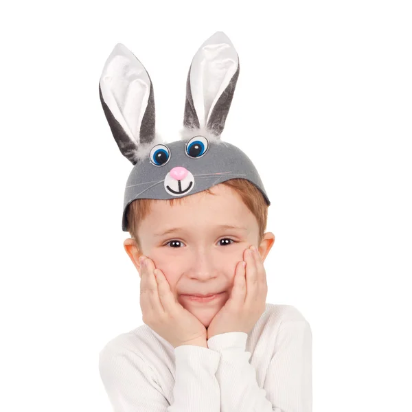 Chlapec v čepici zajíc — Stock fotografie