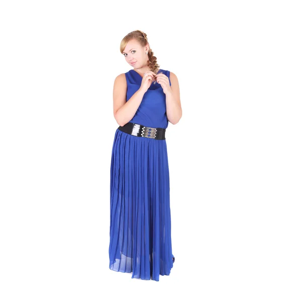 Meisje in de lange blauwe jurk — Stockfoto