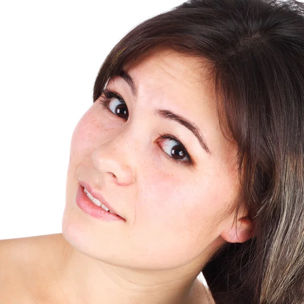 Girl braiding her hair — Stock Photo, Image