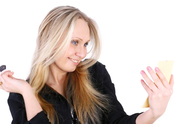 Blond girl making makeup — Stock Photo, Image