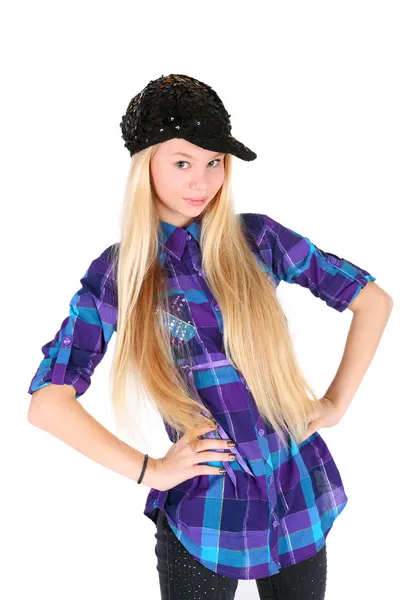 Modern girl in the checkered shirt Stock Photo