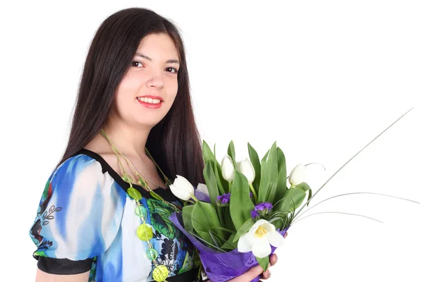 Flicka med blommorna — Stockfoto