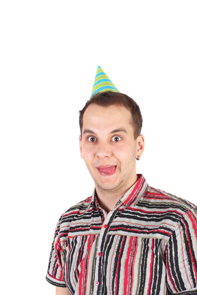 Бізнесмен в капелюсі на день народження — стокове фото