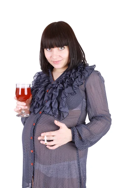 Pregnant woman with the wine and cigarette — Stock Photo, Image