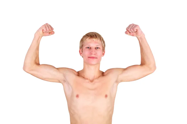 Chico demostrando sus músculos — Foto de Stock