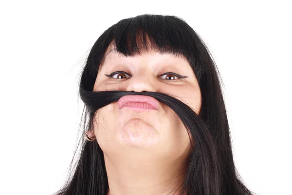 Mulher fazendo bigode — Fotografia de Stock