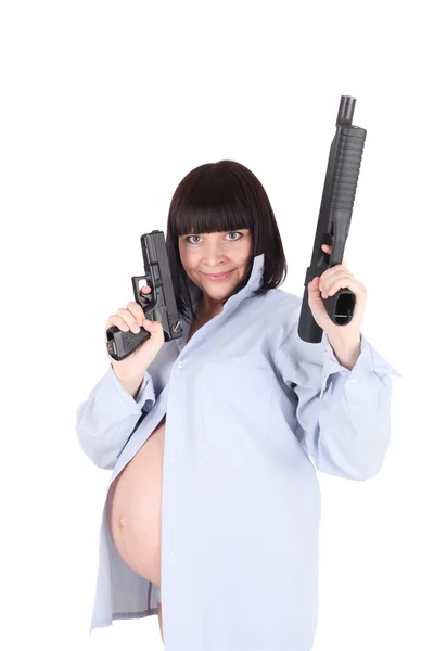 Femme enceinte avec le pistolet — Photo