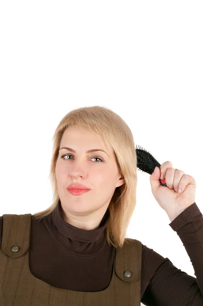 Blond woman combing — Stock Photo, Image