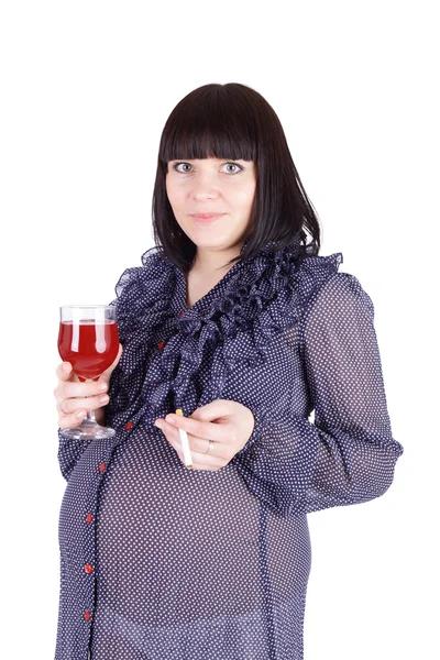 酒和烟的孕妇 — 图库照片