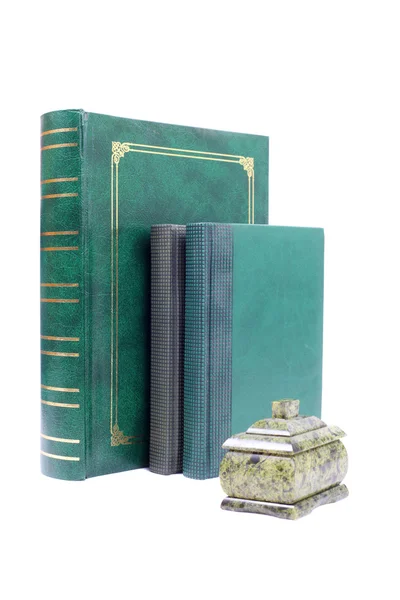 Books with malachite casket — Stock Photo, Image