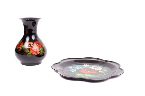 Zhostovo vase and tray set — Stock Photo, Image
