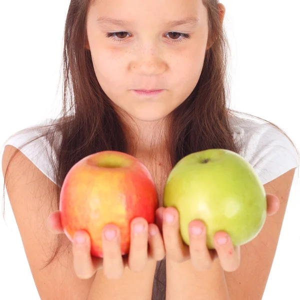 Girl with two apples — Stock Photo, Image