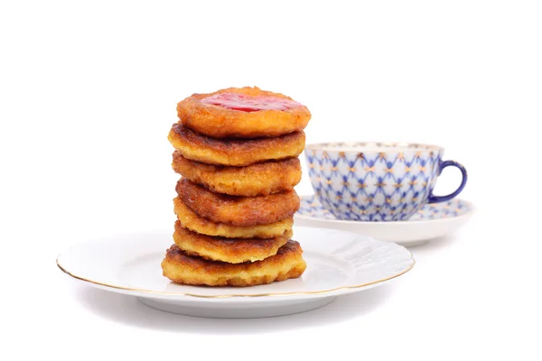 厚いパンケーキと紅茶 — ストック写真