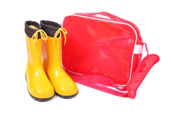 Rubber shoes and bag — Stock Photo, Image