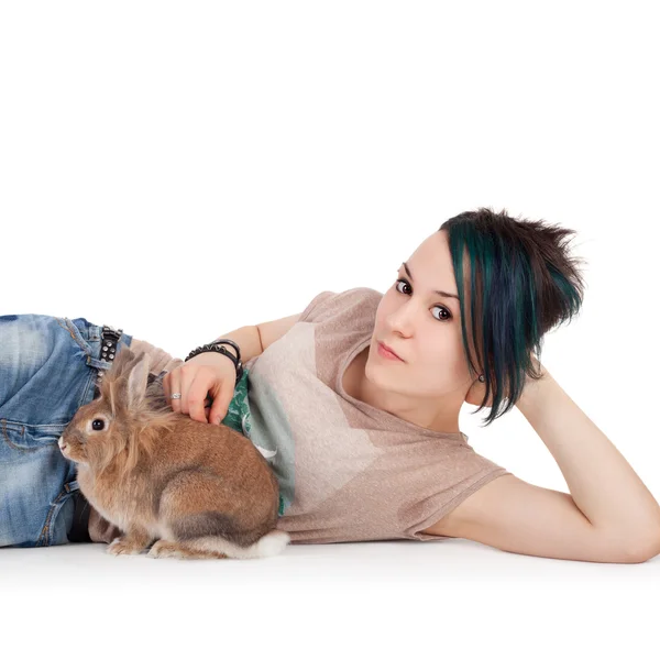 Girl and rabbit — Stock Photo, Image