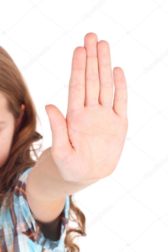 Girl requiring stop with her hand