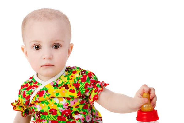 Dítě s lahví mléka — Stock fotografie