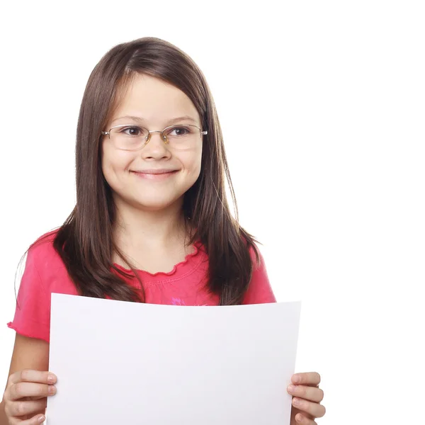 Girl with a blank sheet of paper Stock Image