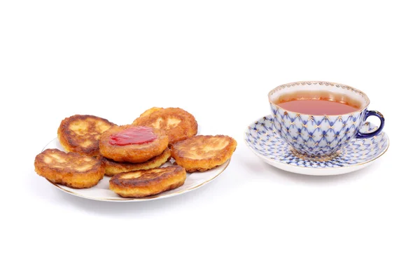 Pancake tebal dan teh — Stok Foto