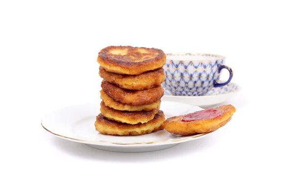 Pancake tebal dan teh — Stok Foto