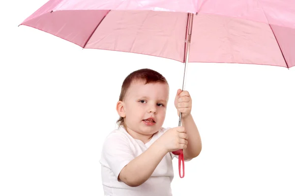 Menino segurando guarda-chuva — Fotografia de Stock