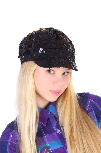 Dívka v čepici flitr — Stock fotografie