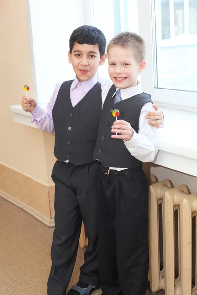Cute little boys in the school — Stock Photo, Image