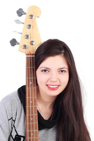 Menina segurando a guitarra elétrica — Fotografia de Stock